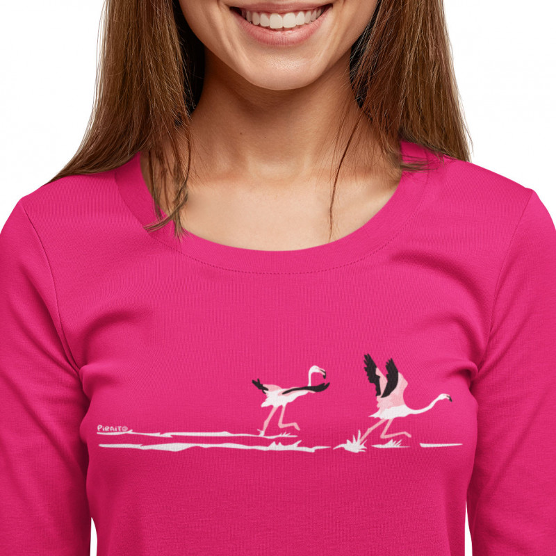 Long sleeve T-shirt Flamingos -- A spectacular takeoff - Piraito:  Illustrated t-shirts